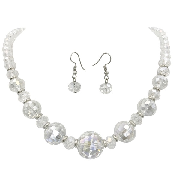 Fashion Jewelry Jewelry - Beveled Clear Glass Beaded Necklace & Earrings Set